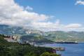 Towns of Budva and Becici with hotels near Adriatic Sea against the backdrop of the mountains